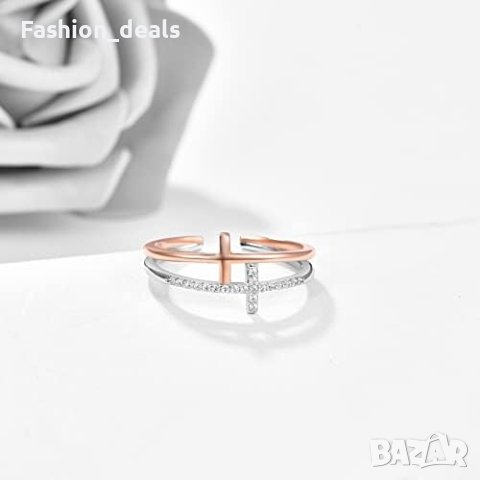 Нов регулируем отворен сребърен пръстен с кръст за Жени Подарък   , снимка 4 - Гривни - 41758072