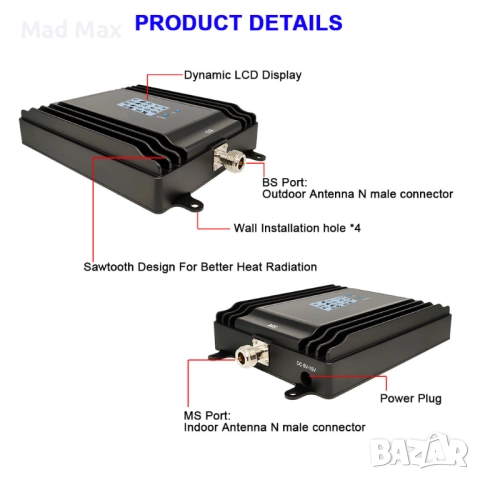 3G 4G 5G LTE 800~1800~2100 Booster Repeater Профи Усилвател GSM сигнал за България/Гърция, снимка 2 - Мрежови адаптери - 41367550
