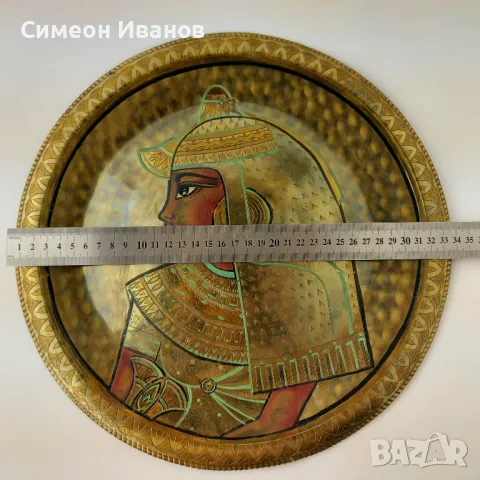 Стара месингова чиния декорация за стена с Клеопатра 34см #5612 , снимка 14 - Други ценни предмети - 47733878