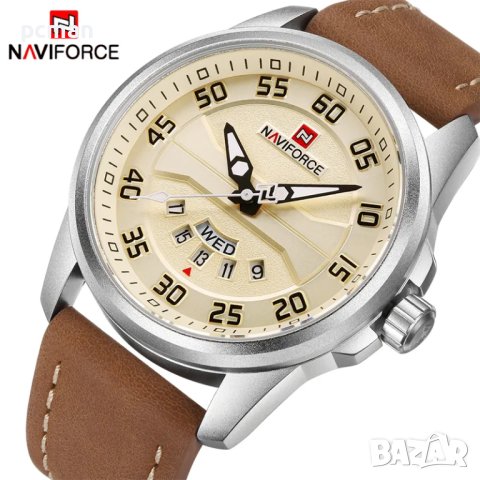 NAVIFORCE SBBN NF9124 Луксозен мъжки кварцов часовник с кожена каишка