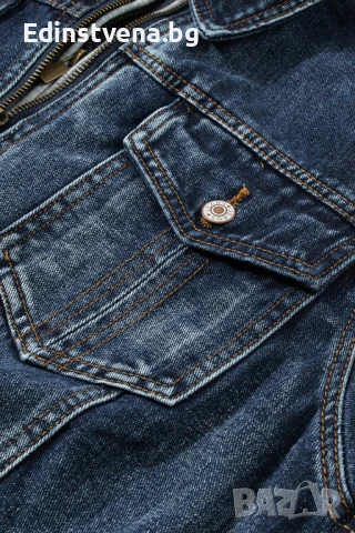 Дамско дънково яке в тъмносин цвят, с контрастна сива подплата, снимка 6 - Якета - 50791545