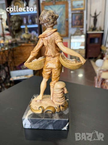 Италианска статуетка „Младият рибар" - Amilcare Simonetti No7969, снимка 4 - Колекции - 53871322