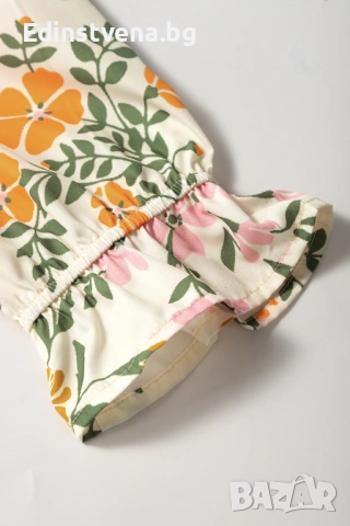 Дамска къса рокля с флорален принт, V-образно деколте и плетени детайли, снимка 17 - Рокли - 53081867