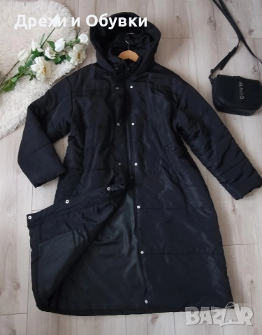 Дълго черно зимно яке с качулка , снимка 6 - Якета - 52771002