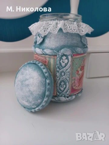 Декориран голям стъклен буркан , снимка 3 - Буркани, бутилки и капачки - 50947105