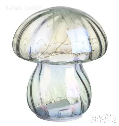 Стъклена лампа гъбка, лед, 14x16 см