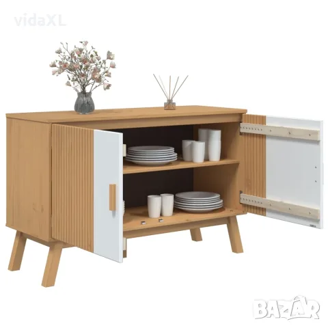 vidaXL Сайдборд OLDEN, бяло и кафяво, 114x43x73,5 см, бор масив, снимка 6 - Бюфети - 56147288