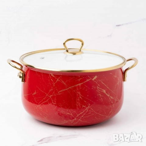 Тенджера Goldmann GM 8017-26R, 26x16см.\8.5л., Емайл, Индукция, Червена, снимка 2 - Съдове за готвене - 52496791