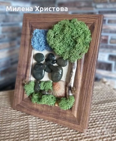 Картина със скандинавски мъх и морски камъчета , снимка 3 - Картини - 34448851