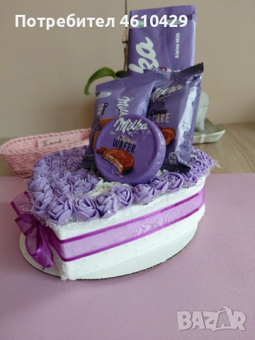 Романтична торта от цветя с Milka десерти - Подарък за Свети Валентин, снимка 4 - Романтични подаръци - 53329367