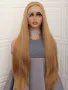 80 см дълга права медено руса перука с дантела 13*4*1, снимка 5