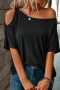 Дамска тениска в черен цвят с голо рамо, снимка 1