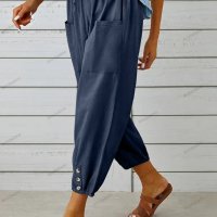 Памучно-ленени широки дамски панталони с висока талия, 10цвята - 023, снимка 3 - Панталони - 41579956
