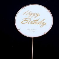 Happy Birthday бяла основа пластмасов топер табела украса за торта рожден ден декор, снимка 2 - Други - 42023421