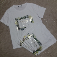 УНИКАЛНО КРАСИВА тениска със златисто-зелена щампа с пайети, снимка 1 - Тениски - 44630975
