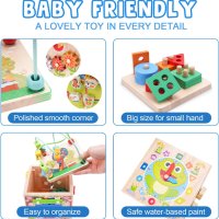 Дървен куб за сортиране и подреждане, образователна играчка  за малки деца 1+ години, синьо, снимка 7 - Образователни игри - 44500274