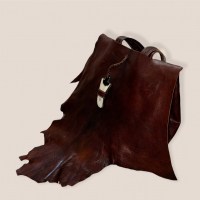 Арт мароканска чанта от естествена кожа в тъмнокафяво, снимка 3 - Чанти - 36239355