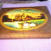 Дървена кутия голяма 279х179х77мм ръчно рисувана от соца отлична, снимка 1 - Декорация за дома - 41773093
