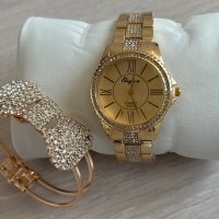 Луксозен комплект - златист часовник с гривна, снимка 2 - Дамски - 41343065