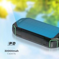 Външна Соларна Батерия 30000mAh Безжична Черна, снимка 2 - Друга електроника - 40073001