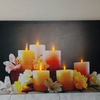Светеща картина с Led осветление - свещи и цветя, снимка 2 - Картини - 35768190