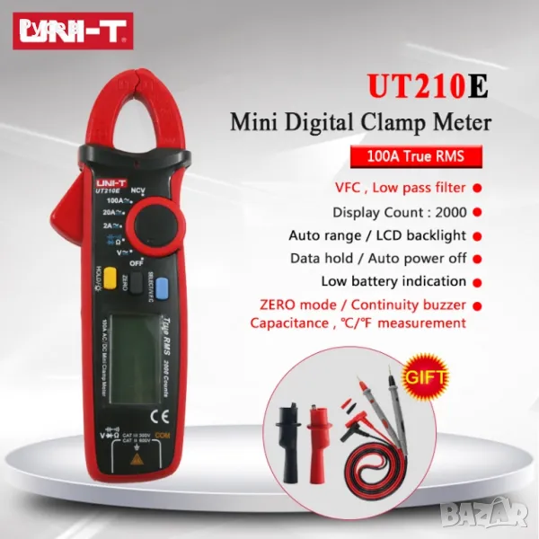 Uni-t Ut210e AC/DC Мини Ампер Клещи True RMS, снимка 1