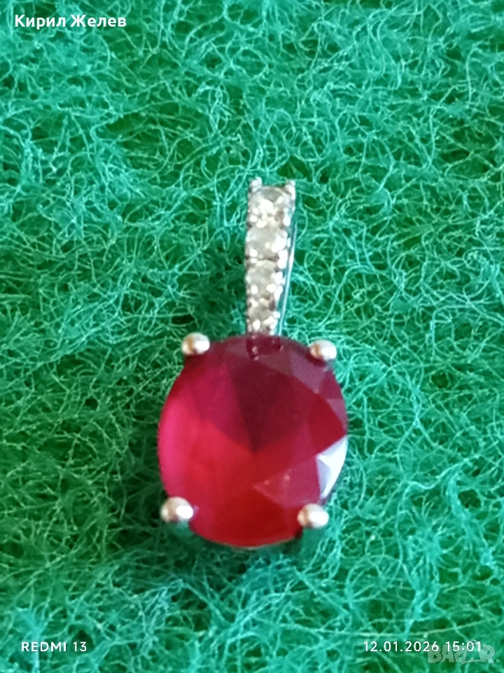 Нежно сребърно колие с юврлирно фасетиран ГРАНАТ елегантен дизайн 52567, снимка 1