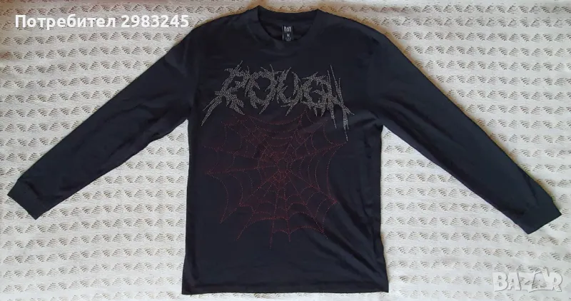 Черна блуза с дълги ръкави и мъниста , снимка 1