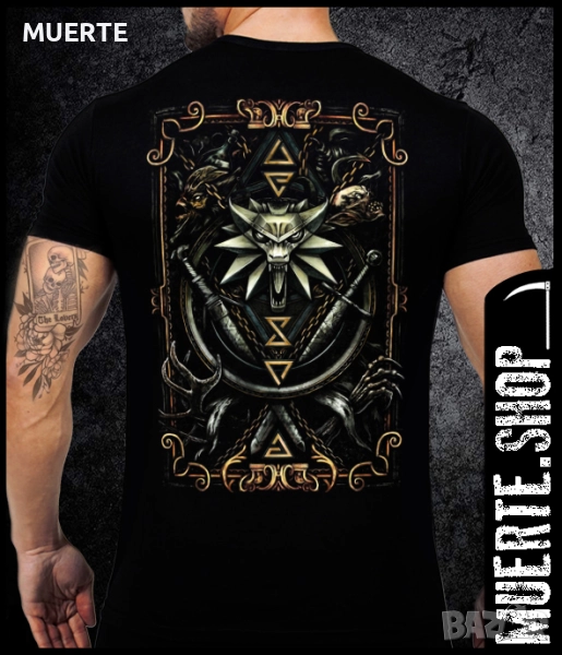 Черна тениска с щампа THE WITCHER SYMBOLS, снимка 1