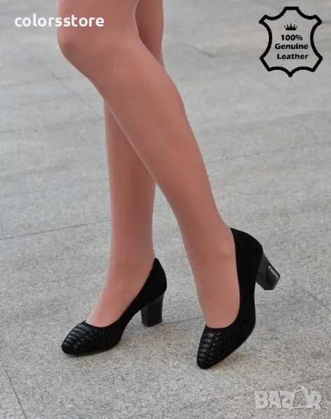 Обувки на ток - черен ЕСТЕСТВЕН велур - 17063Z-2-1K, снимка 1