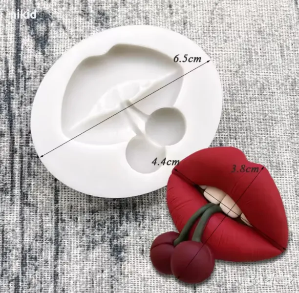 Уста устни целувка с череша череши силиконов молд форма фондан шоколад декор, снимка 1