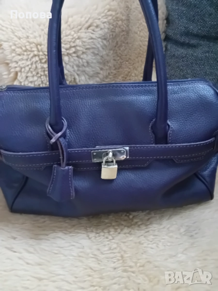 Италианска  лилава чанта  естествена кожа, снимка 1