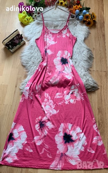 Дълга розова рокля с цветя, снимка 1