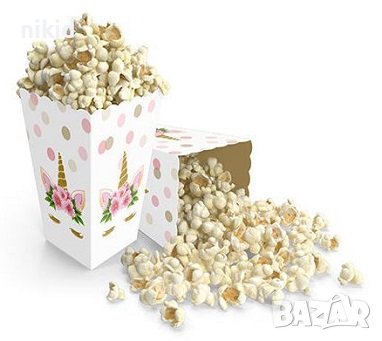 Unicorn Еднорог бял Парти кутия за дребни лакомства пуканки и др, снимка 1