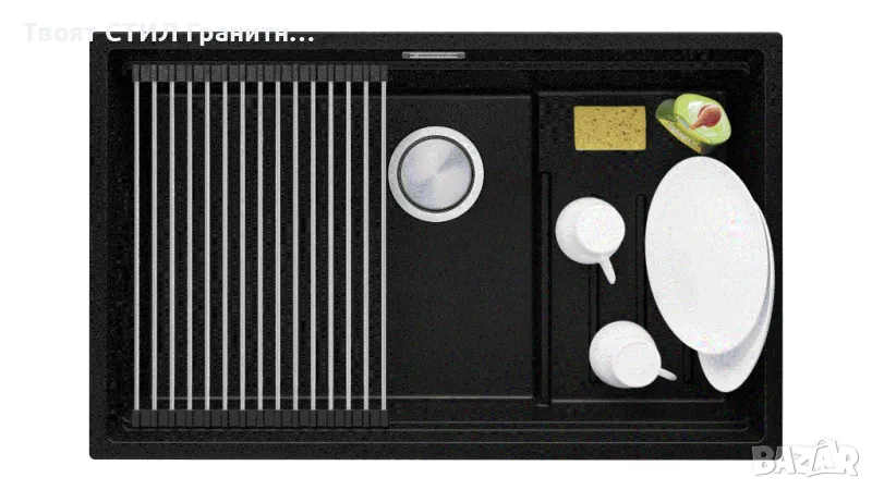 Графит гранитна мивка за монтаж под плот Прага 80 Step Level 560 x 470 мм, снимка 1