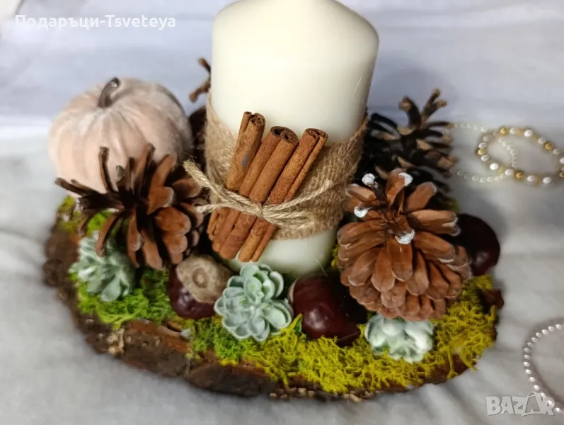 Свещник със скандинавски мъх, снимка 1