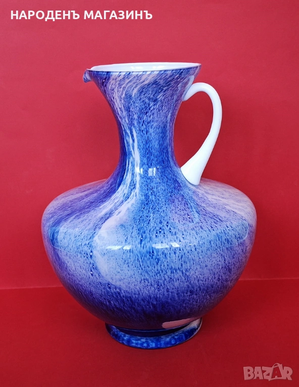 MURANO - МУРАНО - Голяма и широка ваза кана от двуцветно стъкло РАЗПРОДАЖБА, снимка 1