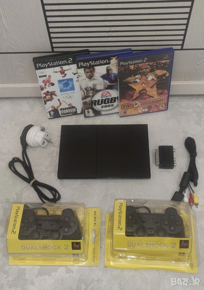 PS2-Slim-90004+2 Джойстика+3 Игри, снимка 1