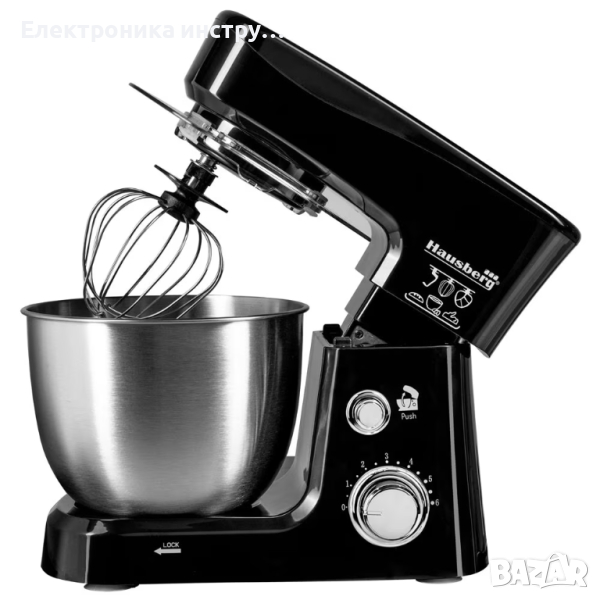 Планетарен миксер с иноксова купа Hausberg HB-7625NG, 700 W, 3.5 литра, Черен, снимка 1