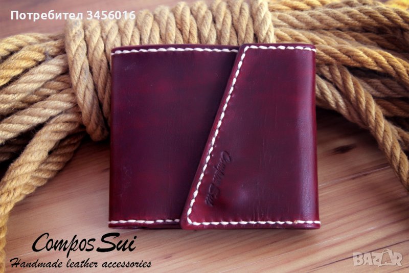 Портфейл от естествена кожа, ръчна изработка, снимка 1