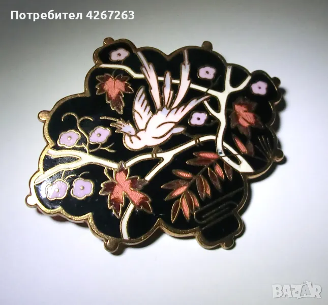 Винтидж дамска брошка феникс, клетъчен емайл върху медна основа, снимка 1