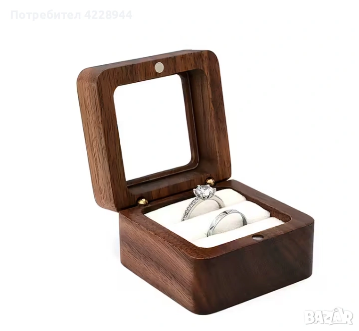 Дървена кутия за халки и годежен пръстен – сватбена, булчински аксесоар, снимка 1