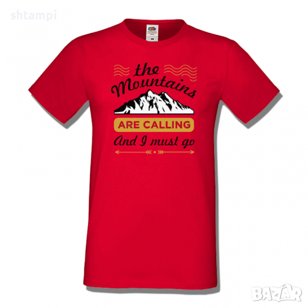 Мъжка тениска The Mountains Are Calling And I Must Go,Къмпинг,Планина,Изненада,Подарък,Поход,Връх, снимка 1