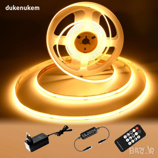 COB LED лента 2 м топло бяла 2700K с дистанционно, снимка 1