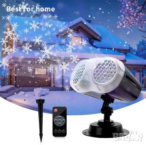 ROVLAK Коледна вътрешна и външна лампа за проектор снежинка за коледни партита, с дистанционно, снимка 1 - Други - 42638993