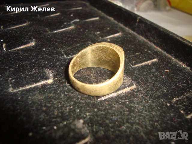 СТАР ПОЗЛАТЕН БРОНЗОВ ПРЪСТЕН ОРНАМЕНТИРАН РЪЧНО МАЙСТОРСКА АРТ ДЕКО СТИЛ ИЗРАБОТКА МАСИВЕН 21898, снимка 4 - Пръстени - 33962716