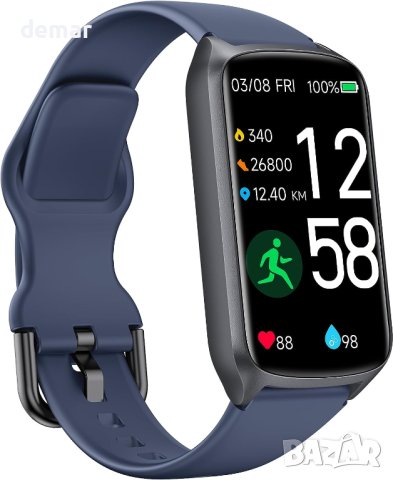 Amzhero Фитнес тракер смарт часовник, кислород в кръвта, кръвно налягане, IP68 син, снимка 1