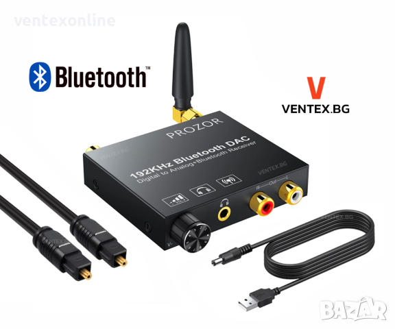 DAC 192kHz Bluetooth цифров към аналогов конвертор, RCA + Гаранция, снимка 1 - Аудиосистеми - 40979948