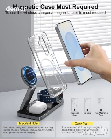 3 в 1 безжична зарядна станция за Samsung смартфони, часовници и слушалки, снимка 3 - Безжични зарядни - 53779290