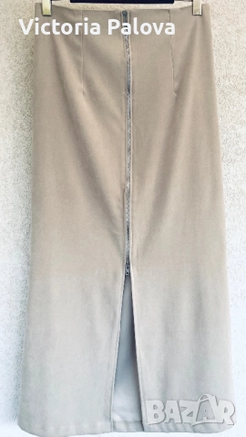 Стилна дълга бежова пола с цип отпред, снимка 11 - Поли - 52019500